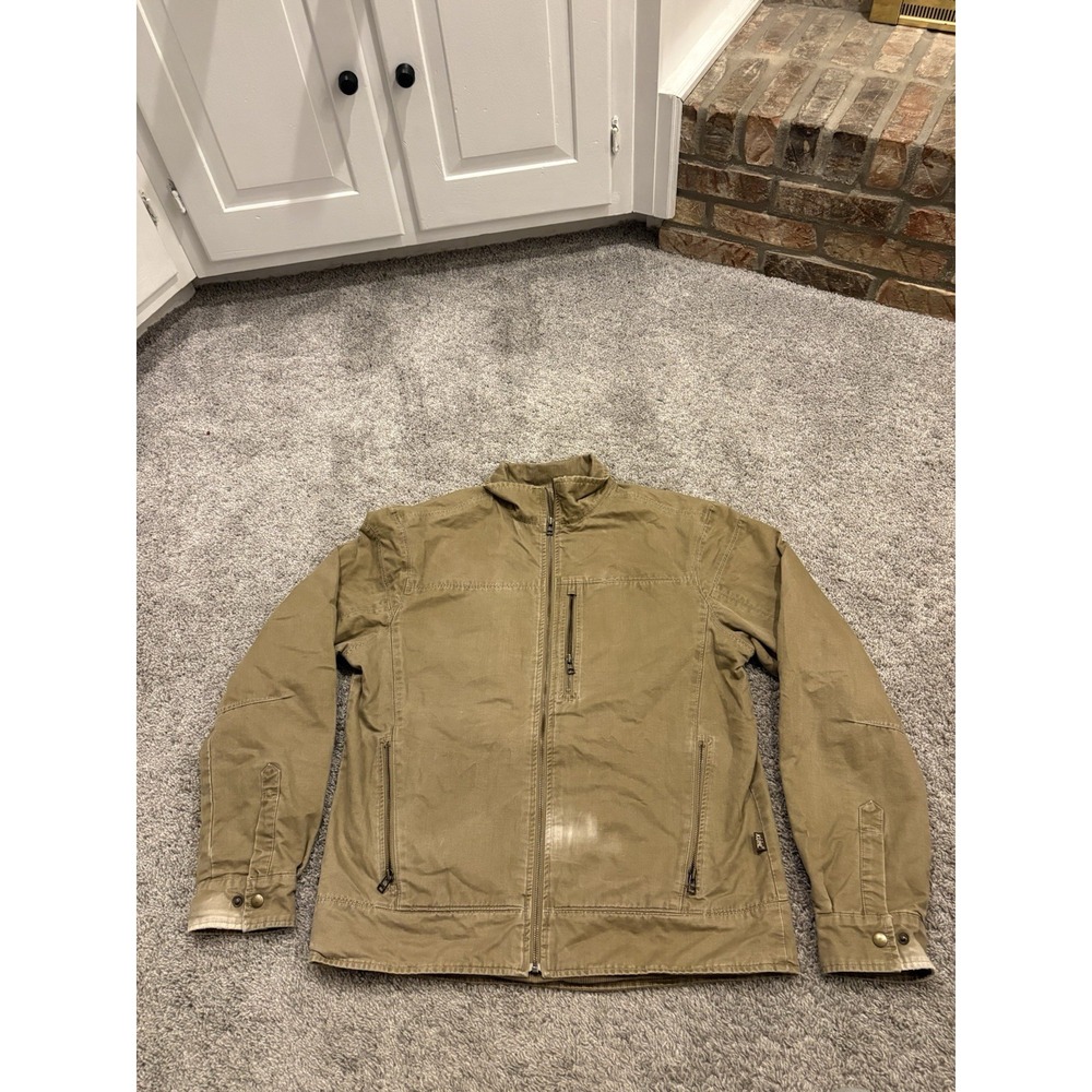 KUHL Burr Jacket Mens Large L Fleece Lined Vintage Patina Dye Stains